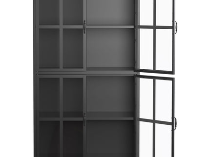 Premium Metal Storage Cabinet With Tempered Glass Doors, Adjustable Shelves, And Anti Tipping Device - Black