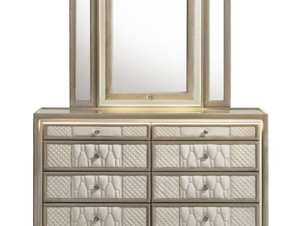 Mika - 8 Drawer LED Dresser With Mirror - Ivory
