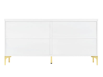 Modern Wood Sideboard Cabinet With Carved Door Panels, Adjustable Shelves, And Sturdy Metal Legs