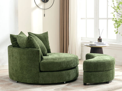 360° Swivel Accent Barrel Chair With Storage Ottoman & 4 Pillows, Modern Leisure Chair Round Accent For Living Room