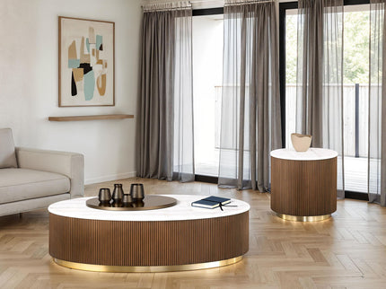 Oval Cocktail Table - Brown / Gold / White