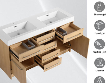 Freestanding Bathroom Vanity With Resin Sink, Soft-Closing Doors And Drawers