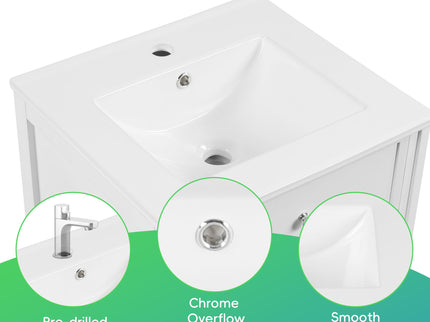 20" Bathroom Vanity With Sink, Soft Closing Cabinet Door, Adjustable Shelf & Storage Rack - White
