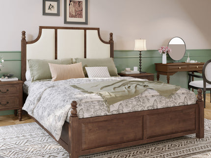 Farmhouse Platform Bed Frame & Tall Upholstered Headboard