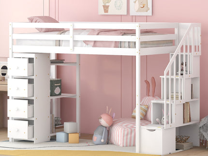 Loft Bed With Storage Drawers And Stairs With Shelves