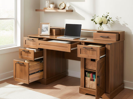 Office Desk With Charging Station & Storage Cabinet