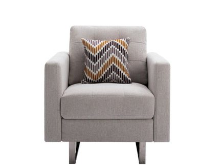 Victoria - Fabric Armchair With Metal Legs, Side Pockets, And Pillow