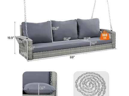 3 Person Large Patio Swing Bench With Cushions For Backyard