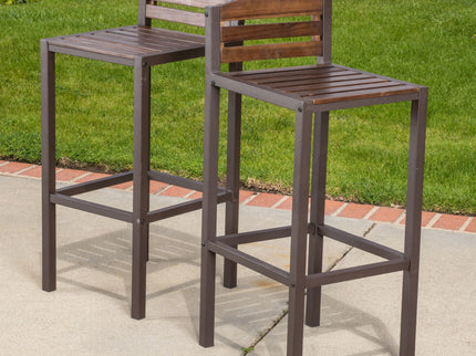 Outdoor Barstool With Slat Panel Design (Set of 2) - Dark Brown