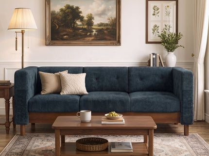 3 Seater Sofa With Square Arms, Tufted Pillow Back For Living Room