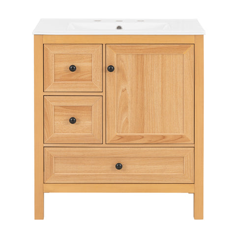 Modern Bathroom Vanity With Sink, Soft Close Drawers & Door, Storage Rack