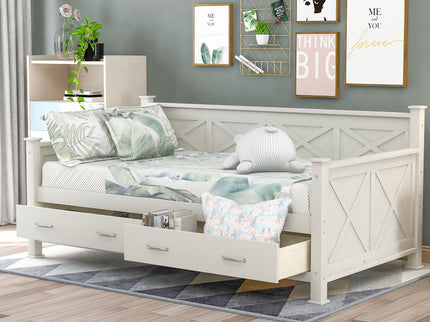 Modern Daybed With 2 Large Drawers, X Shaped Frame