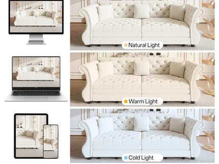 Oversized Chesterfield Pull Out Sofa Bed, Roll Arm Couch With Flower Tufting For Living Room