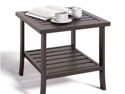 Square 2 Tier All-Weather Outdoor Side Table With Slatted Top
