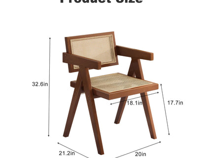 Modern Mid Century Dining Chairs (Set of 2), Rattan Accent Chairs, Comfy Armchairs, Outdoor Wood Chairs With Armrest - Walnut