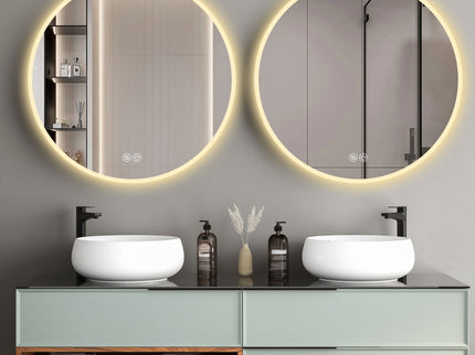 Round LED Bathroom Mirror With Adjustable Lights, Anti Fog & Dimmable For Home Decor - Silver