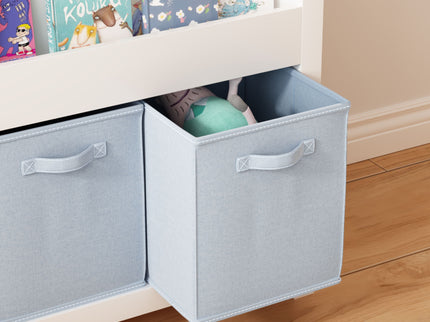 Bookshelf With 3 Tier Front Facing Storage And 3 Bins, Toddler Bookcase For Playroom - White