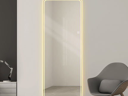 Frameless Full Length Floor Mirror With LED Light, Dimming & 3 Color Modes Mirror - Silver