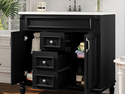 Bathroom Vanity With Top Sink, Basin On Cabinet With 2 Soft Closing Doors And 2 Drawers