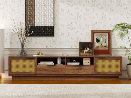 TV Stand With 2 Drawers And Open Shelving - Walnut