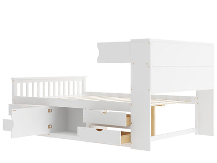 Captain Platform Bed Frame With Bookcase Headboard, 4 Drawers, Storage Shelves