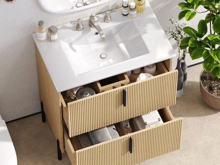 Bathroom Vanity With Ceramic Sink, Fluted Design