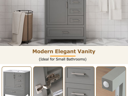 Modern Bathroom Vanity With Ceramic Sink, Solid Frame And Storage Solutions