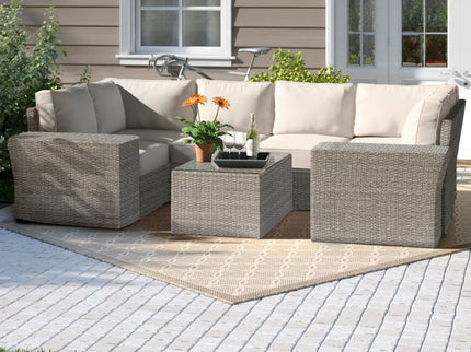 Outdoor Wicker Sectional With Weather Resistant Cushions And Table