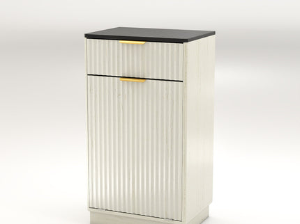 Tilt Out Trash Can Cabinet With Wave Textured Drawer & Pull Out Bin