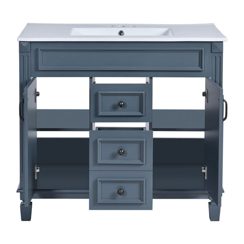 Bathroom Vanity With Top Sink, Mirror Cabinet, 2 Soft Closing Doors & 2 Drawers