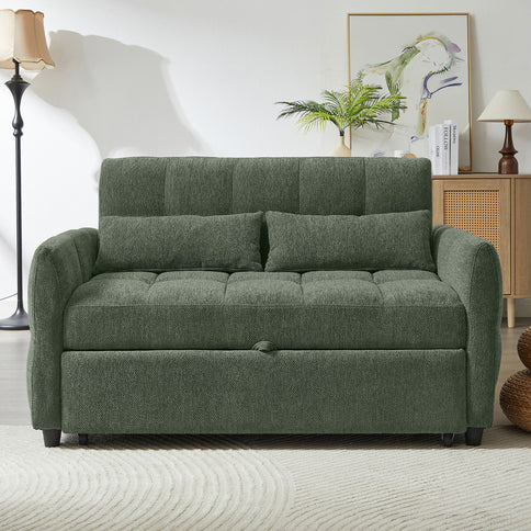 Loveseat Sofa Pull-Out Bed With Adjustable Backrest, 3 USB Ports And 2 Lumbar Pillows For Living Room