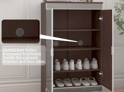 Elegant Decor Mirrored Shoe Cabinet With Edging Double Door Storage Cabinets Glass - Brown / Silver / Gray