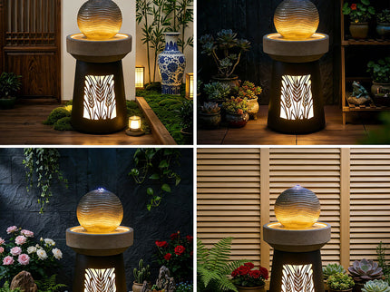 Outdoor Water Fountain, Warm LED Light - Brown