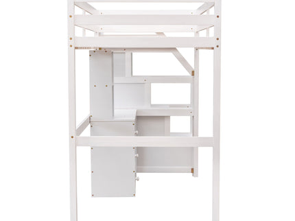 Loft Bed With Stand Alone Bed, Storage Staircase, Desk, Shelves, And Drawers