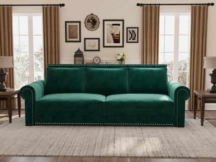 3 In 1 Convertible Sleeper Sofa With Nailhead Trim & Rolled Arm