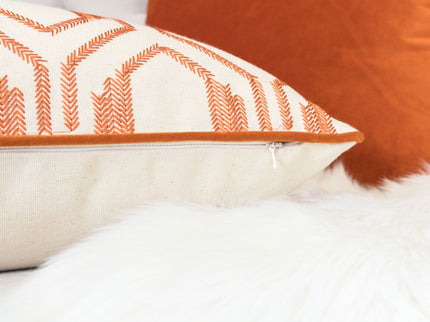 Geometric Embroidered Throw Pillow - Rust