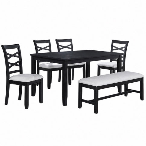 Dining Set 6 Piece With Table And Upholstered X Back Chairs - Charcoal