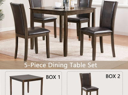 5 Piece Dining Table Set With Chairs - Dark Walnut