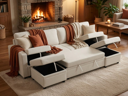 Extra Wide U - Shape Convertible Sleeper Sofa Bed With Dual Storage Ottoman