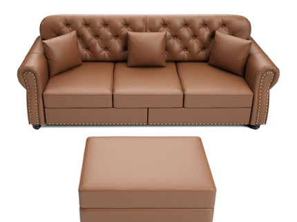 Upholstered Sofa With Nailhead Trim, Rolled Armrests With Ottoman