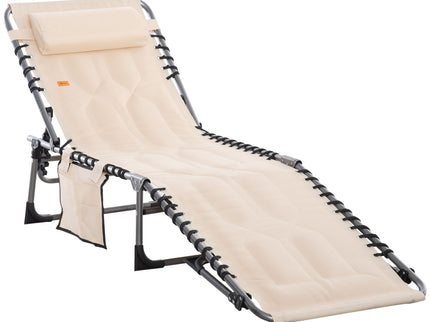 Outsunny - Padded Folding Chaise Lounge Chair, Outdoor 6-Level Reclining Camping Tanning Chair With Headrest For Beach, Yard, Patio, Pool - Beige