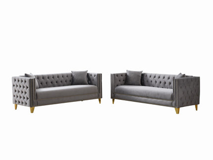 Deep Seat Sofa With Button Nailhead, Square Arm Couches