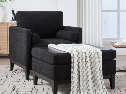 Farmhouse Upholstered Accent Chair With Ottoman, Reversible Lid Coffee Table