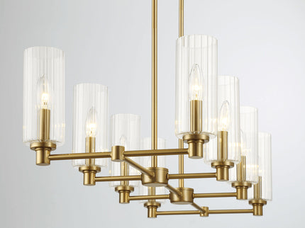 Willow - 8 Lights Island With Clear Ribbed Pendant Lamp Satin - Antique Brass / Clear / Gold