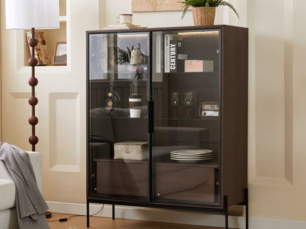 Modern Minimalist Style LED Curio Cabinet With Tempered Glass Door, Metal Legs