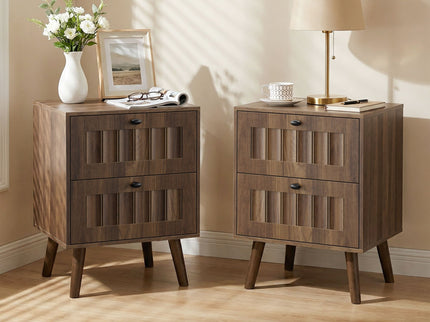 Double Drawer Bedside Table (Set of 2) - Walnut