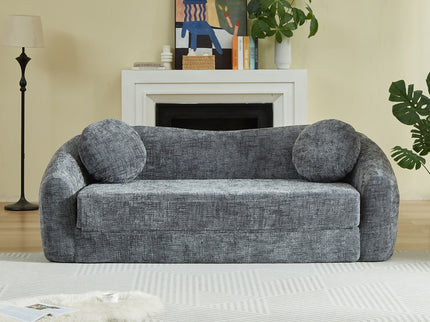 Curved Convertible Sofa, 2 In 1 Frameless Folding Sofa Bed With Pull Out Base And Deep Seat