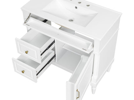 Freestanding Bathroom Vanity With Sink, Adjustable Shelf, Flip Drawer