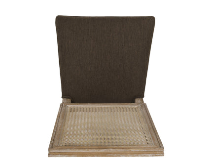 French Country Dining Chair With Rectangular Cane Backrest And Smooth Upholstered Seating