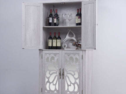 Modern Sideboard Buffet With 4 Mirrored Doors, Adjustable Shelves